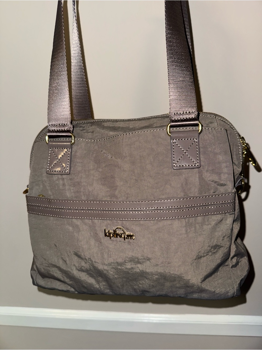 Kipling Taupe Shoulder Bag with Gold Hardware